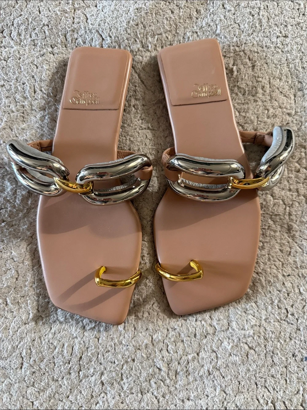 Jeffrey Campbell Guilded 2 Toe Ring Sandals silver and gold chain straps 6.5 New